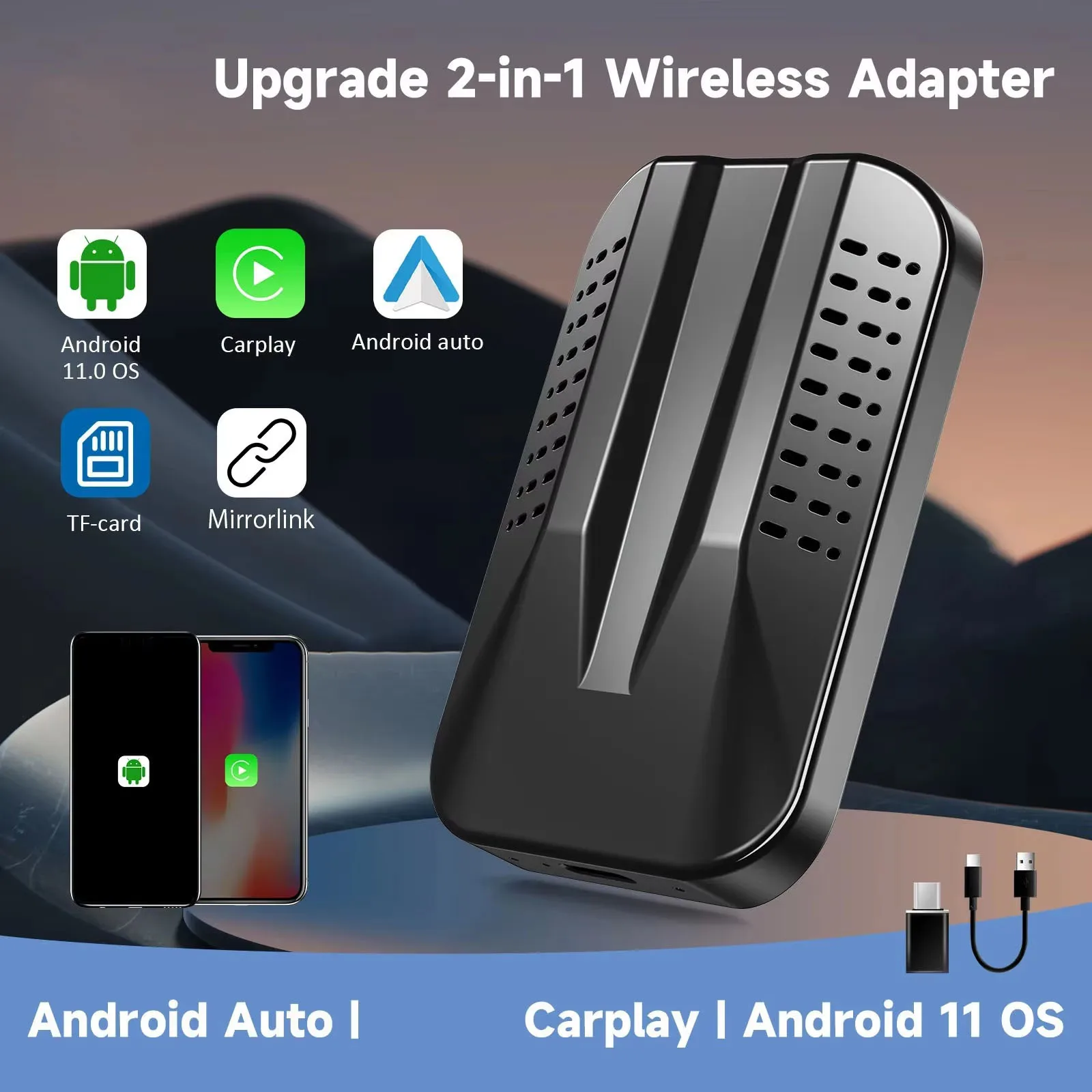 2 in 1 Wireless Carplay Adapter C9SE Mini CarPlay AI Box Bluetooth Connection Mirror Projection With Netflix Youtube Tiktok