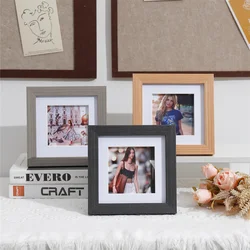 Square solid wood small picture frame mounted square 140*140mm photo wooden wall hanging table decorative picture frame