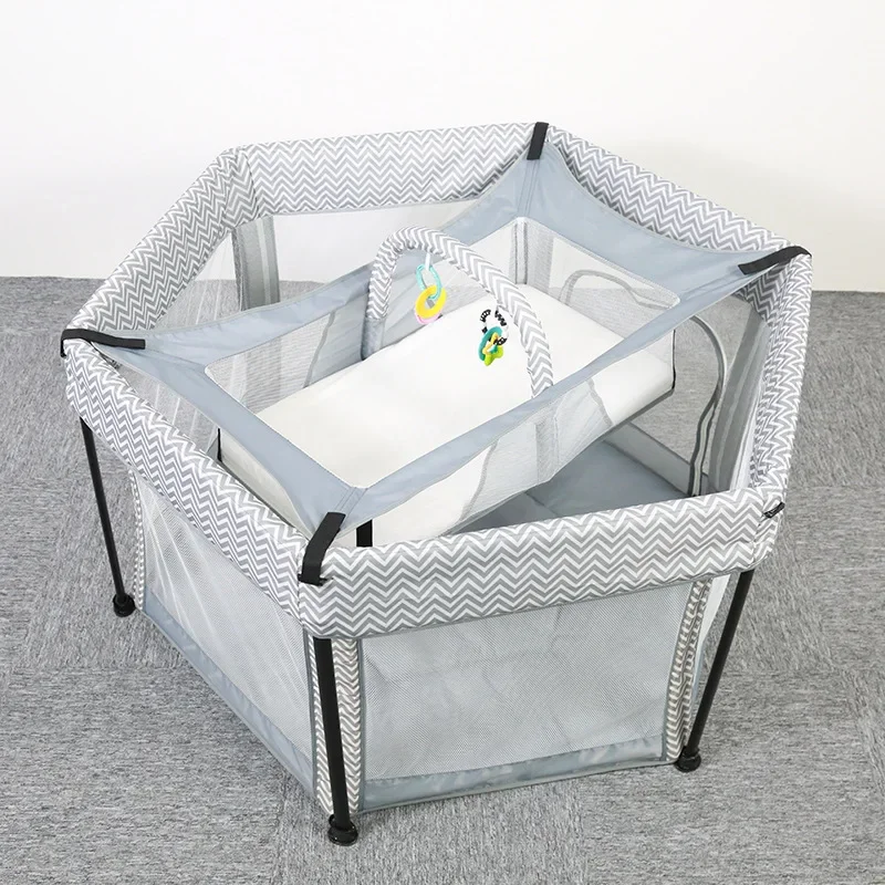 Nordic ins hexagonal folding baby bed portable mesh game fence dual-use gray toddler crawling playpen