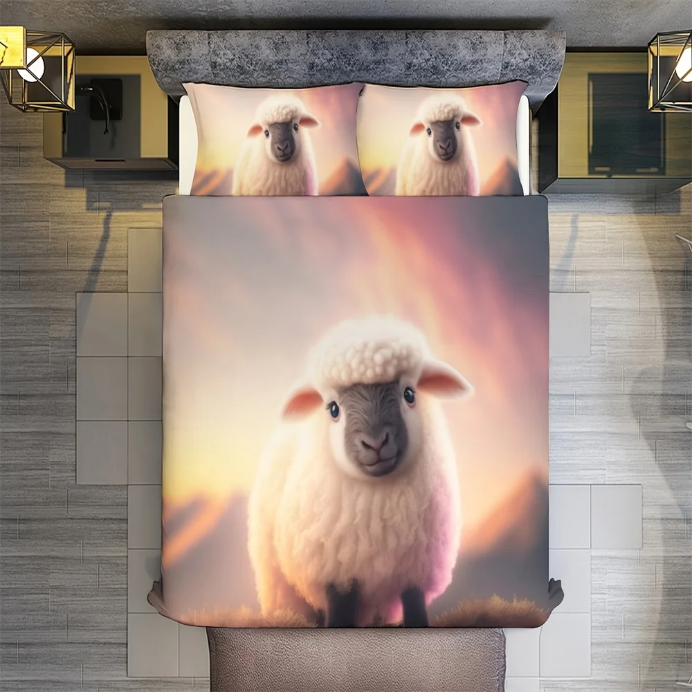 2/3pcs Little Sheep Bedding Set 3D Pattern Printing, Soft and Healthy Skin-friendly, Duvet Cover*1+Pillowcase*1/2, Without Core