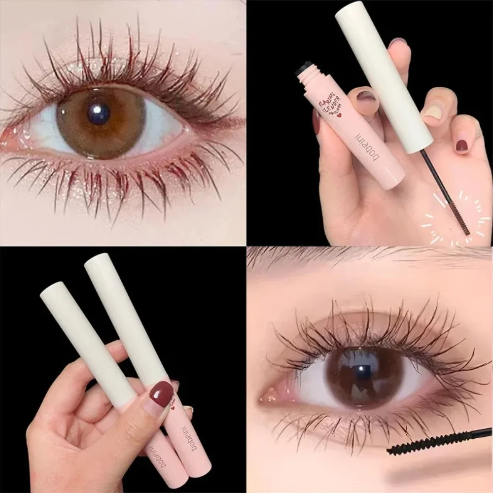 Ultra-Fine Brush Mascara Makeup Silk Fiber Lengthens Eyelashes Waterproof Fast Dry Matte Brown Black Curling Mascara Comestics