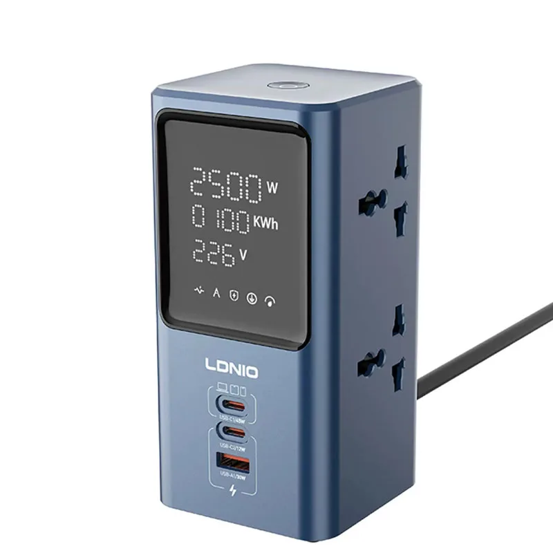 Vertical Desktop Power Strip 2500W Multi‑Outlet Tower Surge Protector 4 Universal Sockets 3 USB‑Ports for Home Office