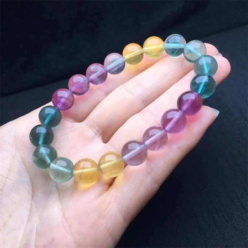 9.5MM Natural Colored Fluorite Bracelet Fortune Energy Bangle Mineral String Woman Amulet Jewelry Healing Gift 1pcs