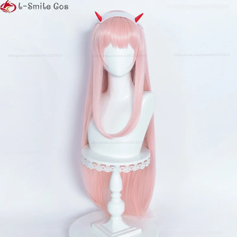 New 100cm Long Zero Two Cosplay Wig Anime  02 Cosplay Wigs Pink Heat Resistant Hair Wigs Headwear + Wig Cap