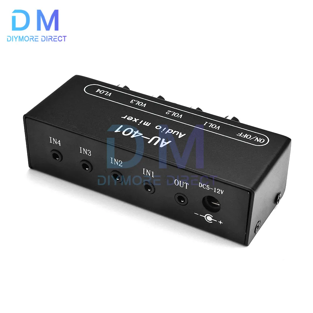 AU-401 DC 5V-12V Stereo Audio Mixer 4 Input 1 output Individually Controls Board Sound mixing DIY Headphones Amplifier