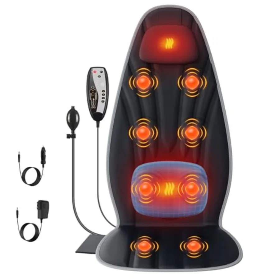 

Массажер для спины с подогревом, массажная накидка на кресло для всего тела с 8 вибромоторами и 2 уровнями нагрева, с поддержкой поясницы
