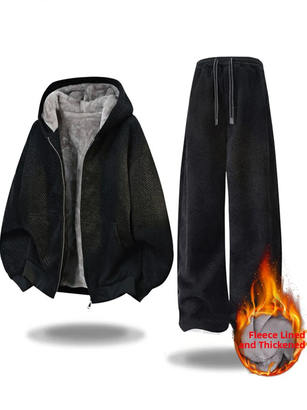 

Thiened Fce Autumn Winter Men's Casual Sports Suit Loose Fit Hoodie Straight Leg Pants Two Piece Set Faionable Brand