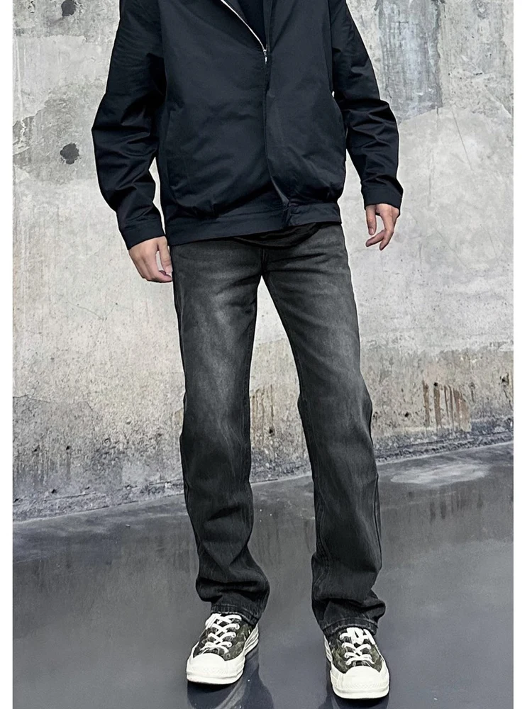 

Мужские джинсы премиум-класса в американском ретро-стиле, прямые, эластичные, свободные, роскошные, простые, длинные брюки, осень 2025, новинка, повседневные, хлопковые, P...