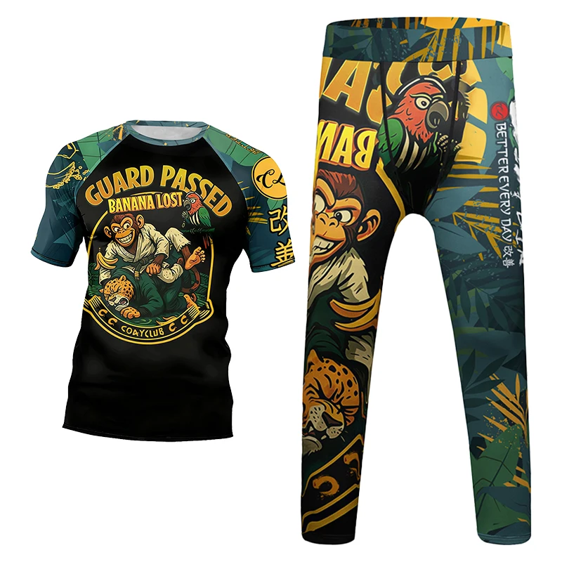 كيك بوكسينغ 4 قطعة بدلة رياضية للأطفال ضغط قميص السراويل مجموعة تي شيرتات قصيرة للأطفال الأطفال MMA Rashguard جيو Jusit Bjj GI ملابس الجري #2