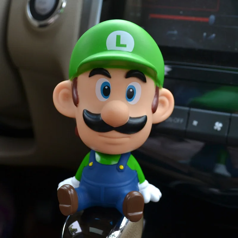 11cm Anime Mario Figures Car Doll Shaking Head Auto Interior Kawaii Tabletop Ornament Bobble Head Kids Toys Child Gift