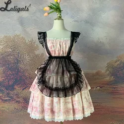 Cute Cosplay Apron Ruffled Mesh Maid Waist Curtain Lolita Overlayer