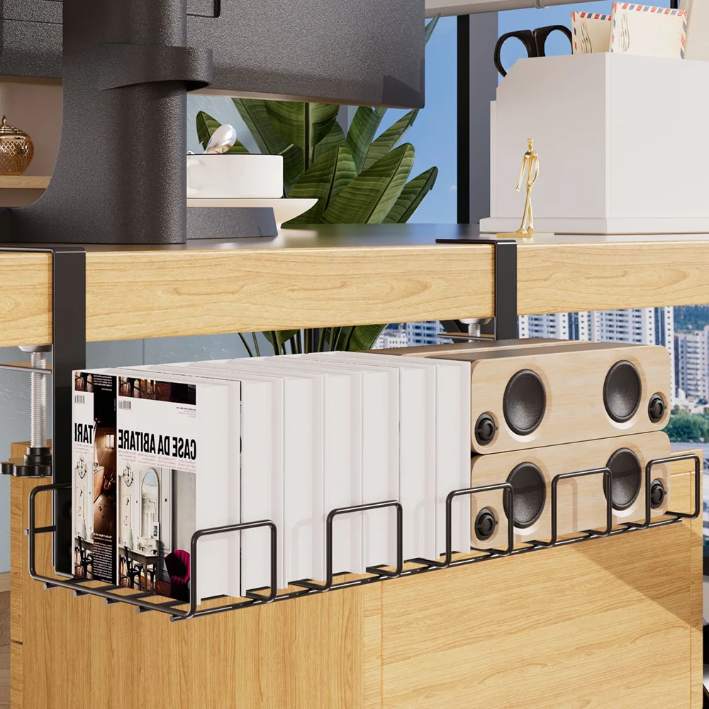 Undertable Storage Rack Extendable Metal Cable Tray Computer Desk Wire Organizer No Punching Kitchen Storage Holder Accessories