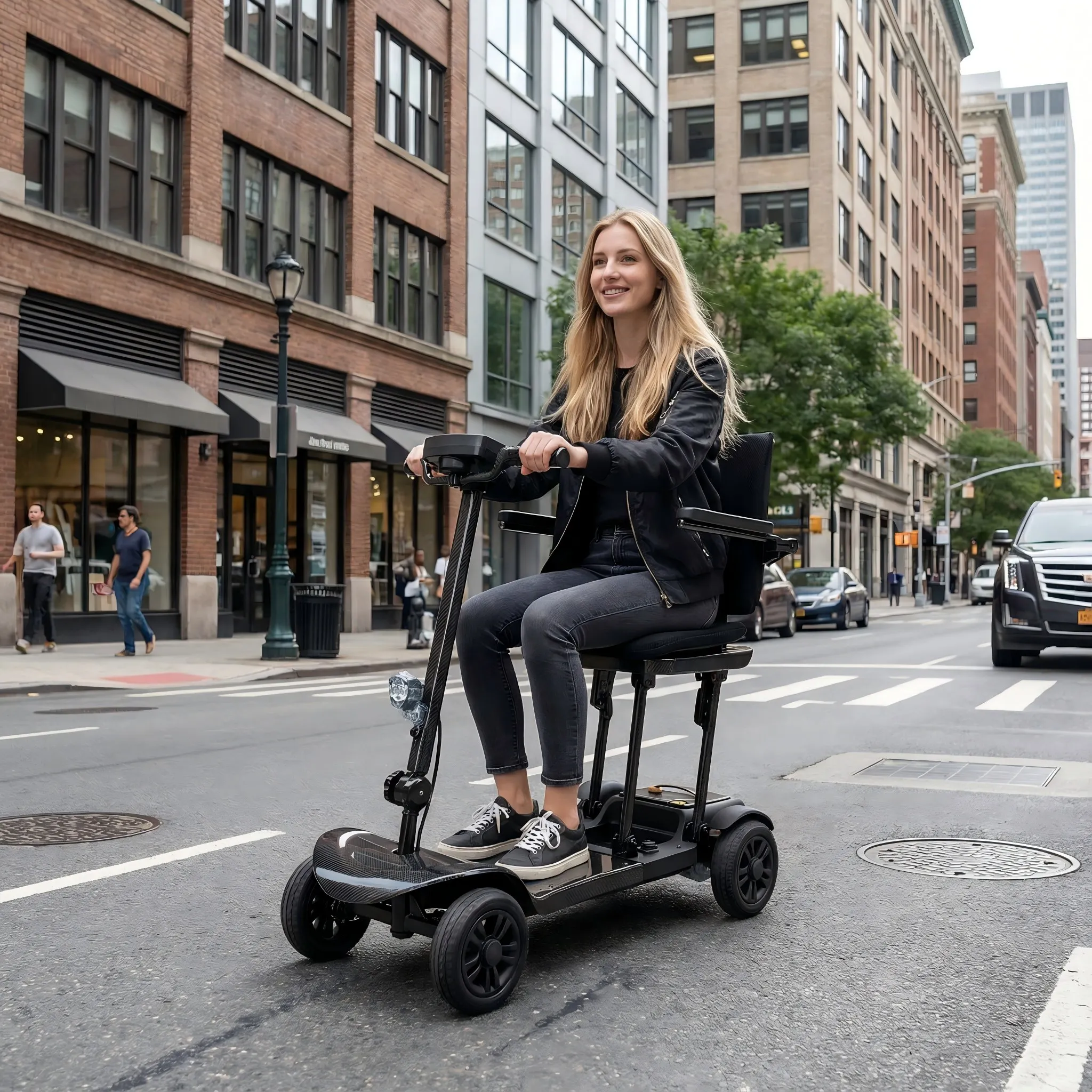 Trend 2025 Disability-Accessible Lightweight Foldable Electric Scooter 200W Motor 19mph Elderly 4-Wheeled HENGYI HC702 Aluminum