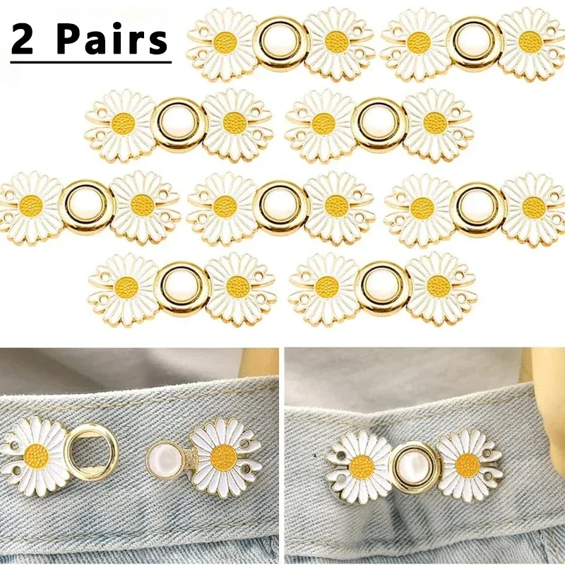 Reusable Metal Buttons Pearl Snap Fastener Pants Pin Retractable Button Sewing-on Buckles for Jeans Perfect Fit Reduce Waist