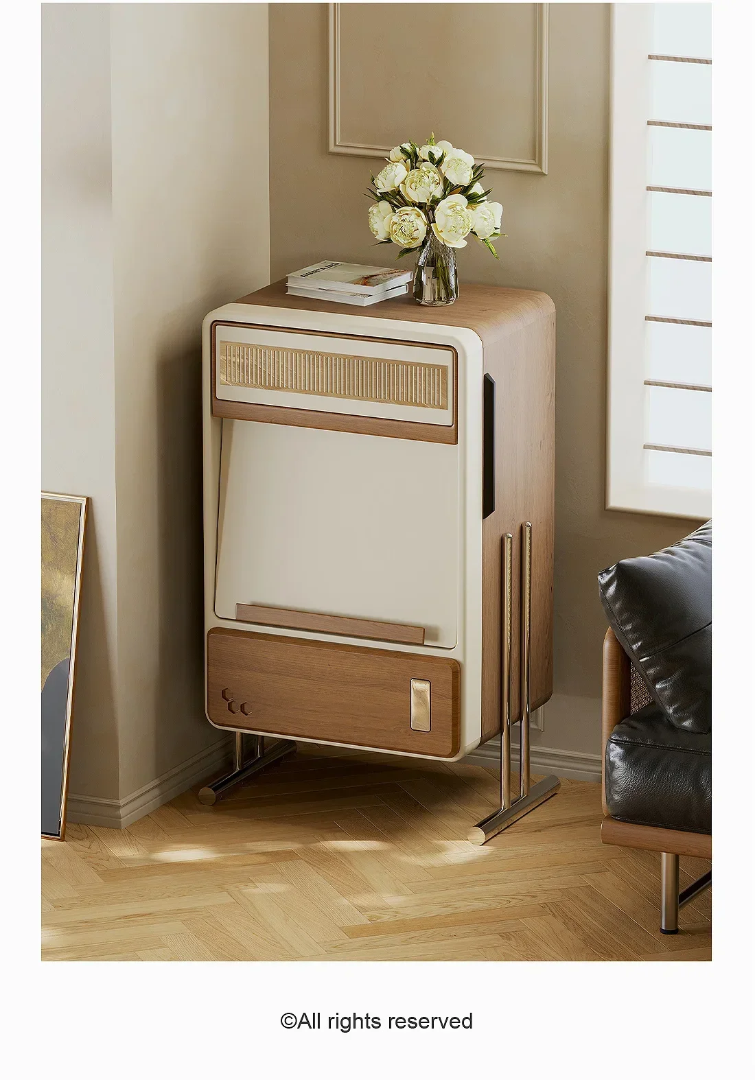 French retro cherry solid wood small side cabinet sofa storage entrance living room storage magazine cabinet