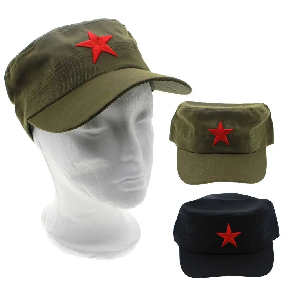 

China Retro Fabric Unisex Red Star Cotton Patrol Hats Army Cap Green Flat