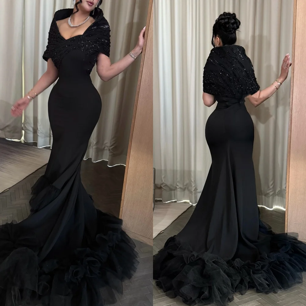 

Customized Sexy Fashion Jersey Beading Sequined Mermaid Off-the-shoulder Long Dresses Bespoke Occasion Dresses High Quality