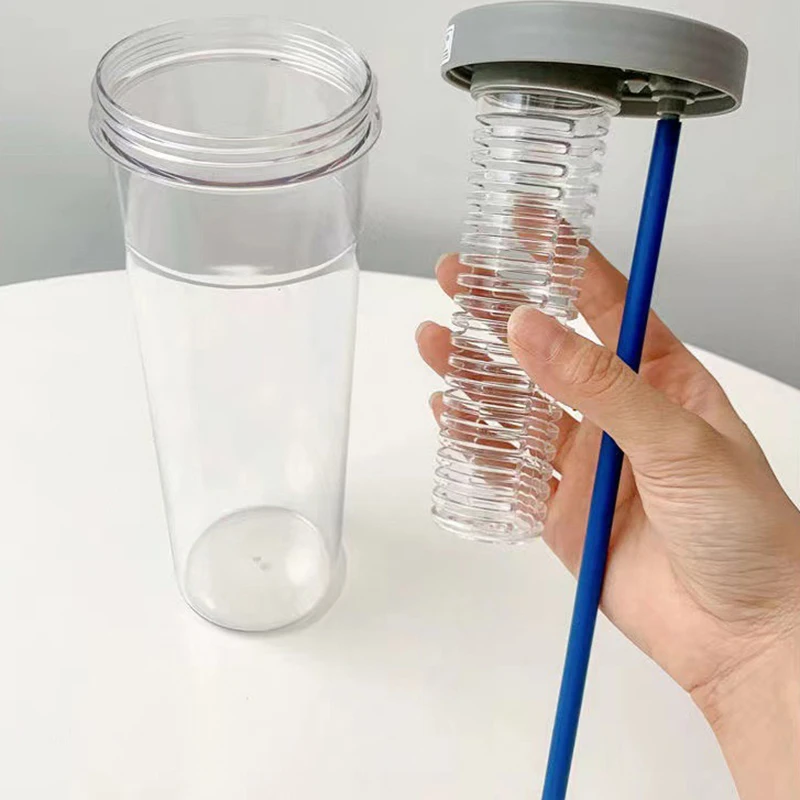 ストロー付きポータブルプラスチック製ウォーターボトル、透明フルーツインフューザー、ティージュースカップ、フィットネス、スポーツ、屋外旅行ボトル、ケトル