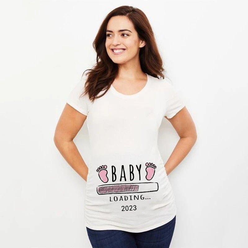 Baby Loading 2023 Print Pregnant T Shirt Maternity Short Sleeve T-shirt Pregnancy Announcement Shirt New Mom Tshirts Clothes Top