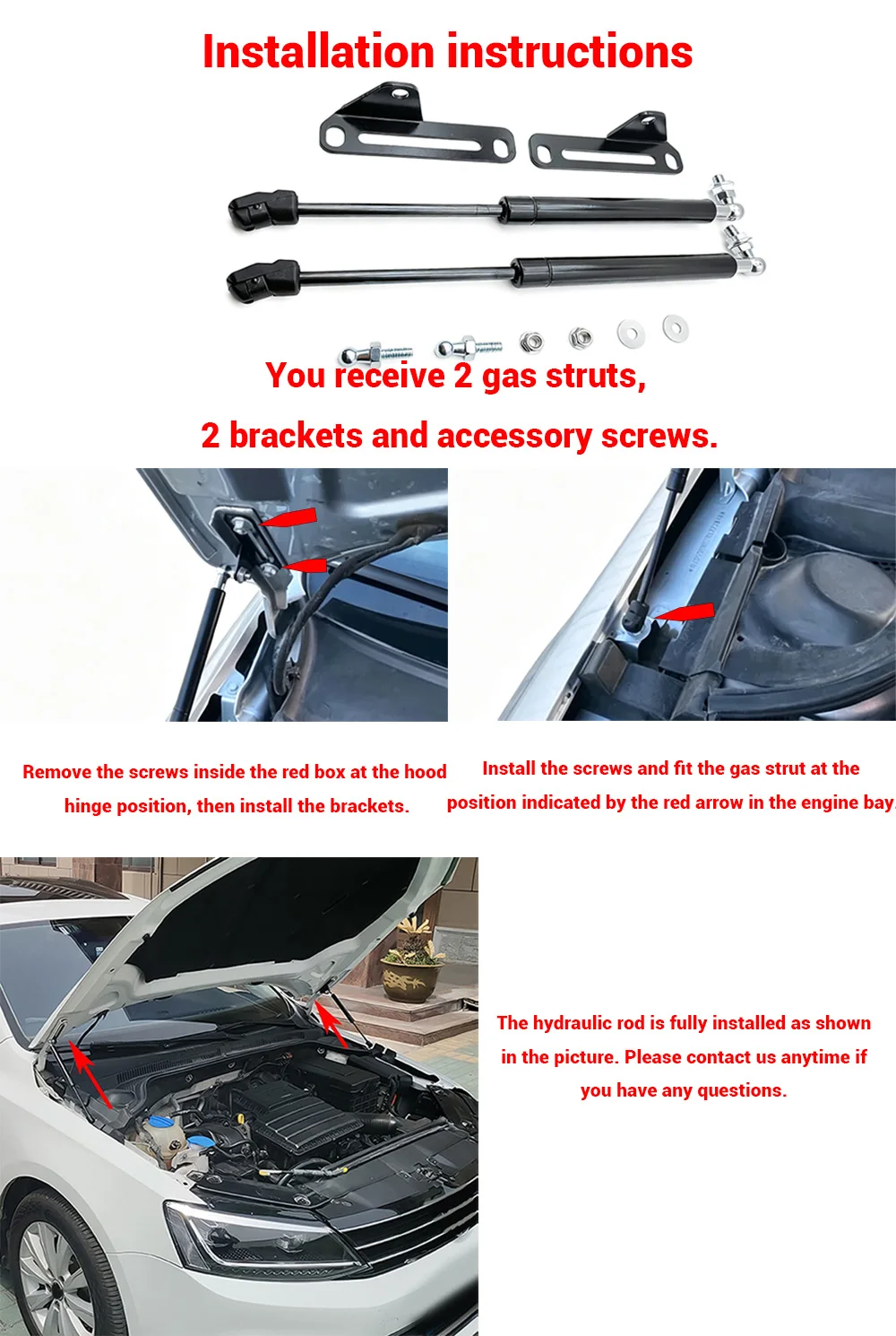 Per il 2012-2017 Volkswagen VW Jetta mk6 Cofano Anteriore Copertura Del Motore di Supporto Asta Idraulica Puntone Molla Barre Ammortizzatore Staffa