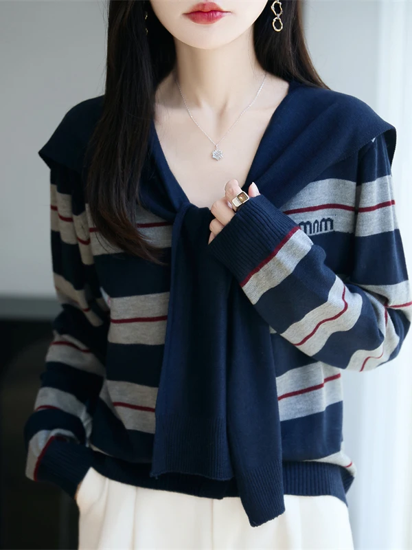 Outlet Sle Color Blo rayas de punto oulder Wrap Cardigan suéter de mujer Jaet Casual suelto ajuste suave V-Ne Long Sve