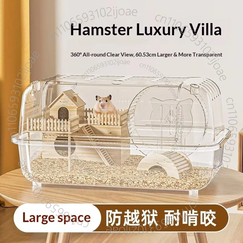 Transparent acrylic luxury villa gold hamster cage large space easy to clean, ventilated and breathable indoor use pet