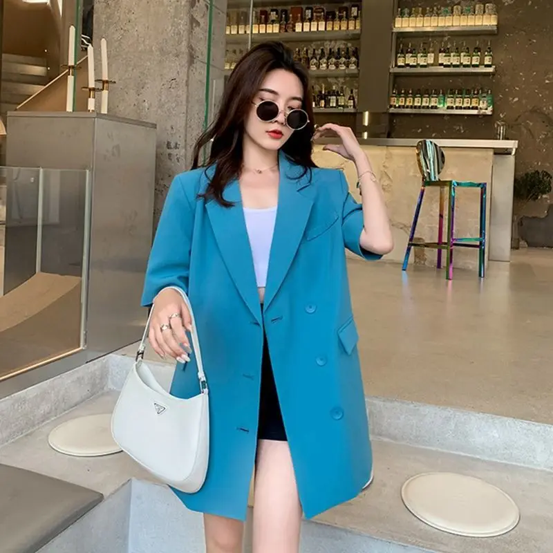 Summer Women Oversized Short Sleeves Blazer Mujer Jacket Korean Fashion Coats Cardigans Thin Tops Buttons Pockets New