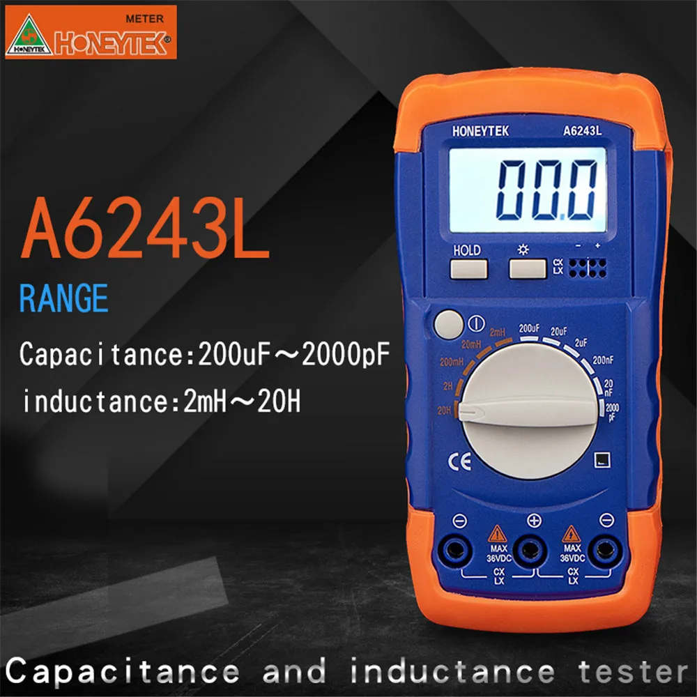 Capacitor/Inductor&Clamp Meter Set,Handheld LCD Digital 2000pF-20mF Gauge Capacitance Tester A6243+Clamp Meter A3399