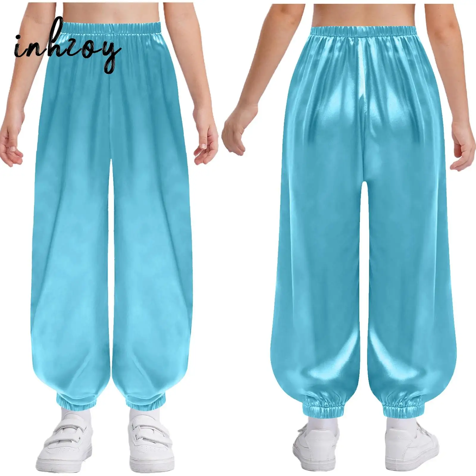 

Kid Boys Girls Traditional Chinese Pants Kung Fu Dance Uniform Tai Chi Wing Chun Martial Arts Elastic Waistband Kung Fu Trousers