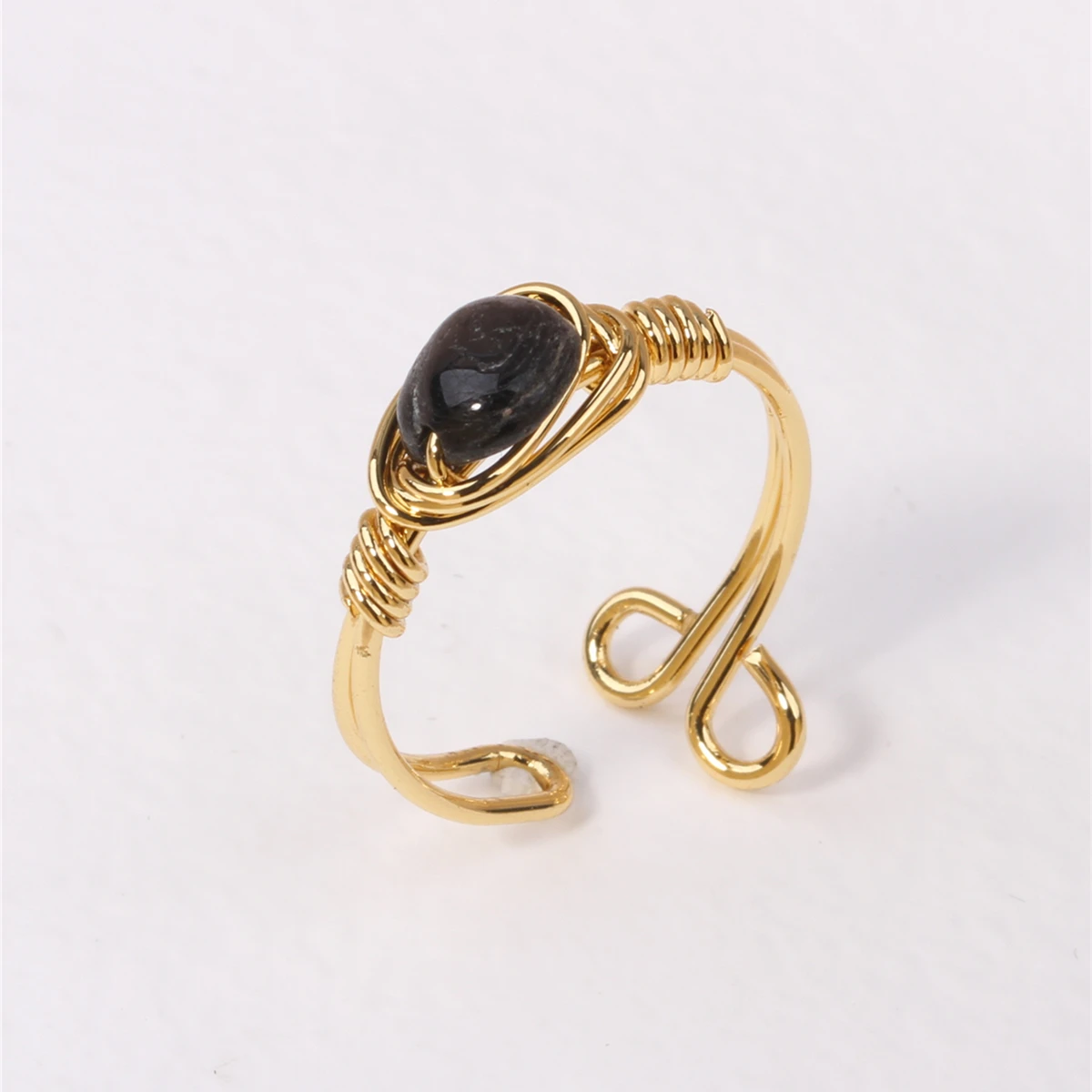 Black Crystal Rings for Women Crystals and Healing Stones Minimalist Jewelry Wire Wrapped Ring Cute Rings Stackable Ring