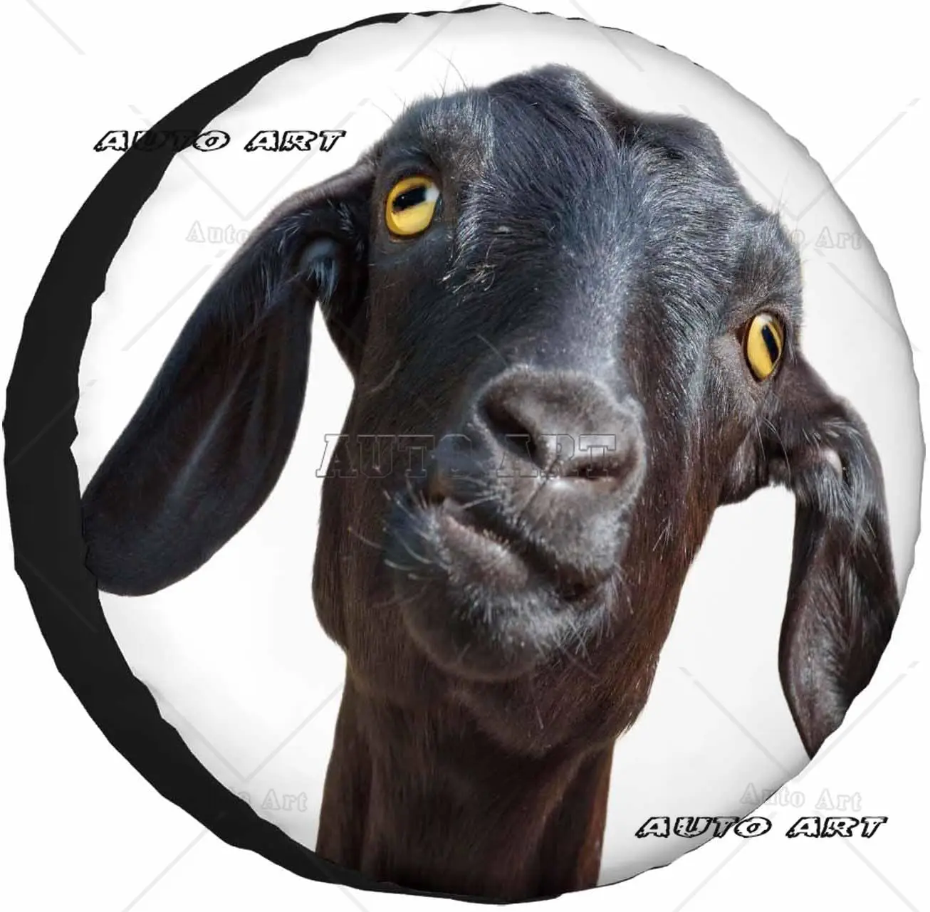 

Чехол для запасного колеса с черной козой, милый забавный портрет козла с юмористическим лицом и желтыми глазами, универсальный чехол для колесной шины