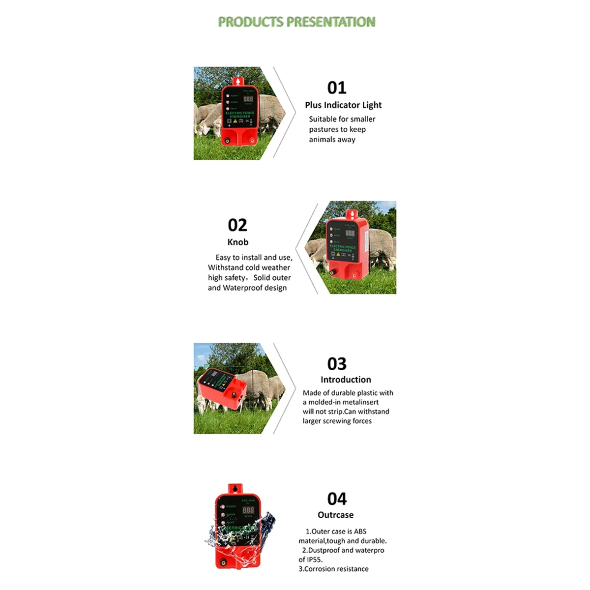 

ABNJ 10km Farm Electric Poultry Equipments Portable Power Solar Panel Electric Fence Garden Fence US Plug