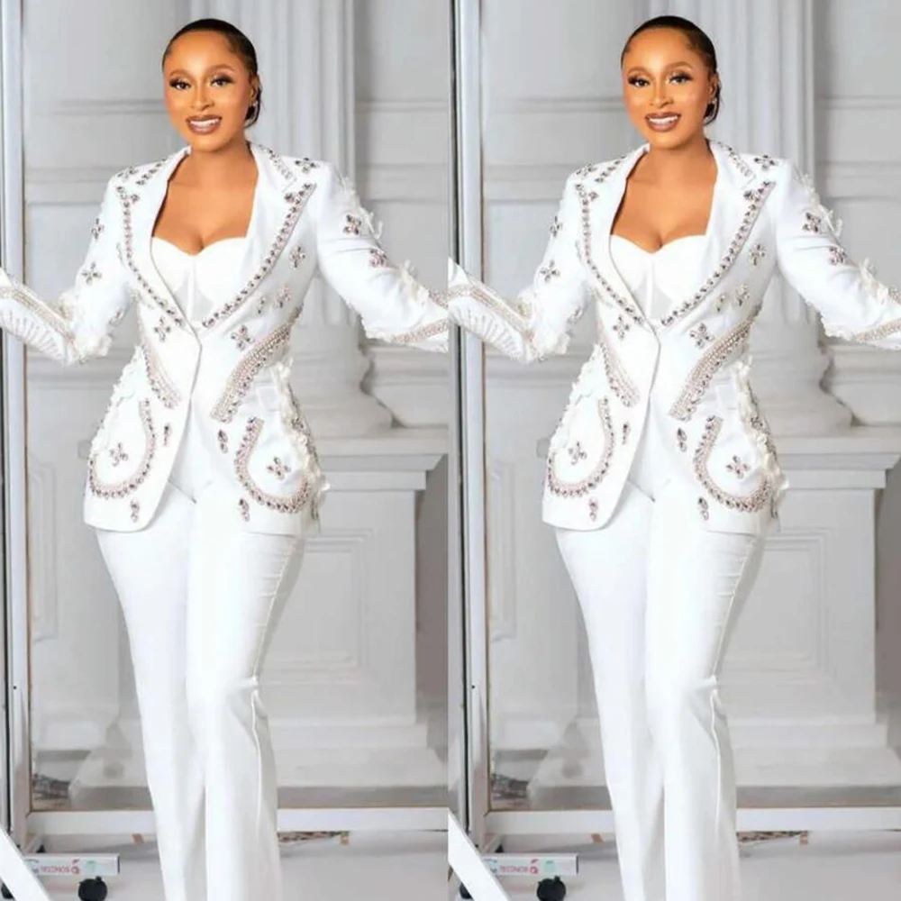 Abiti da donna squisiti con perline di cristallo Blazer monopetto Abito da donna Blazer Abiti per la madre della sposa Set da 2 pezzi