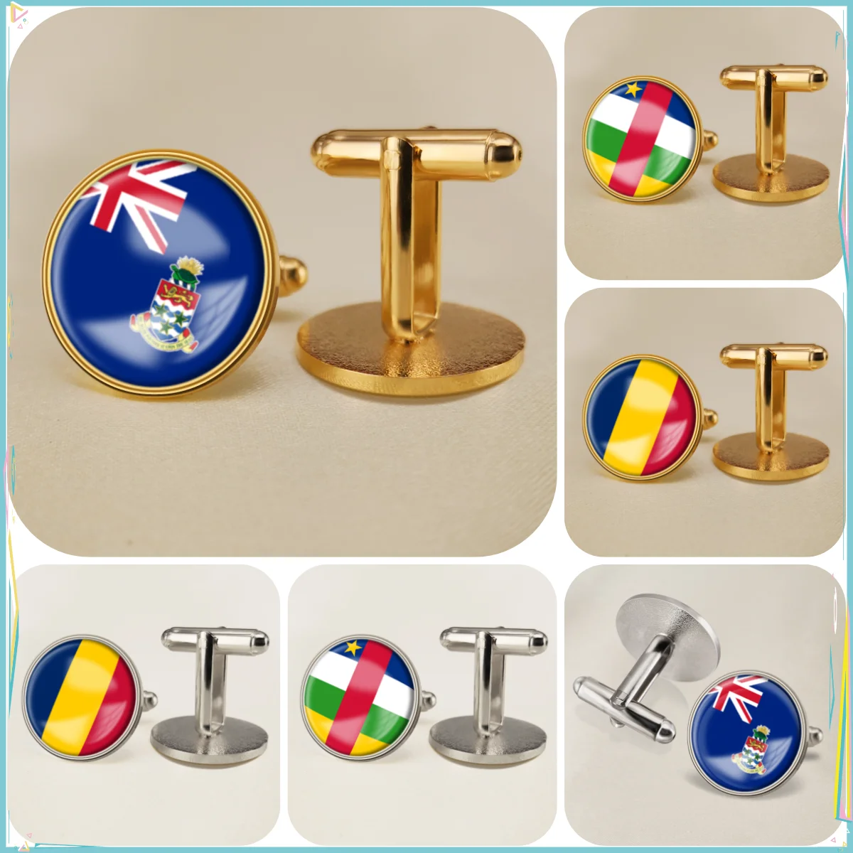 Cayman Islands Central African Republic Chad National Emblem Flag Cufflinks