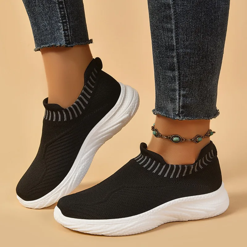 Fashion Women Casual Shoes Slip On Women Sock Shoes Solid Color Sneakers For Women Outdoor Ladies Flat Shoes Female Footwear