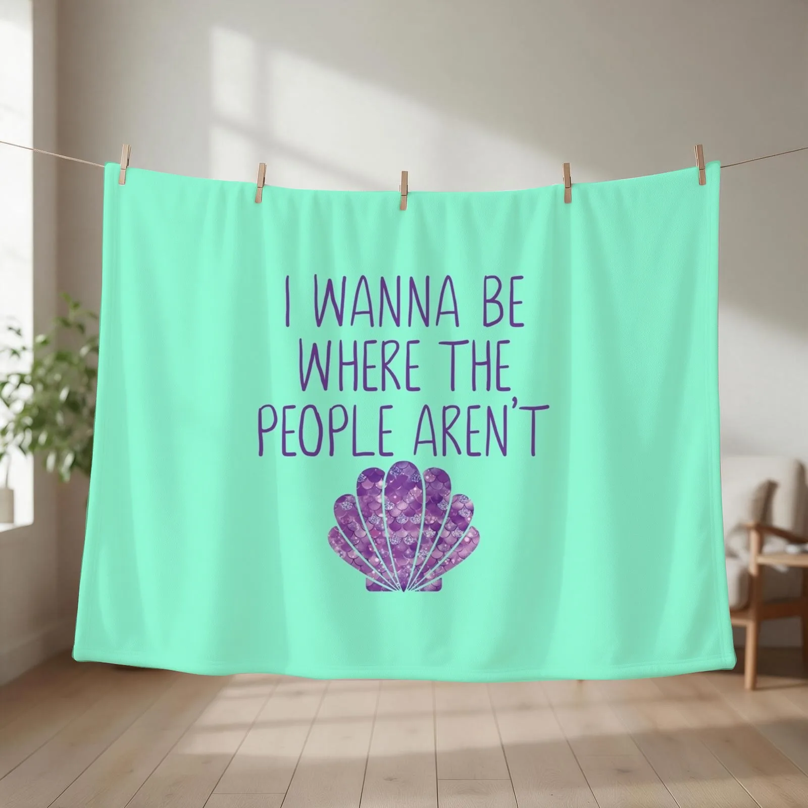 I Wanna Be Where The People Aren't Mermaid Throw Blanket Summer Decorative Throw Soft Big Moving Blankets