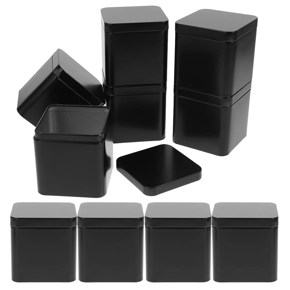 

10 Pcs Candy Jar Tinplate Small Square Portable Metal Set 10pcs (black) Tea Storage Jars Tins Case Cookie with Lids Wedding