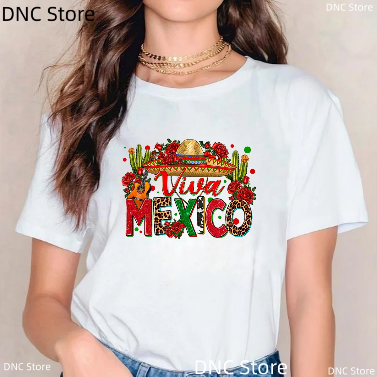 Viva Mexico Print Tshirt Women,Mexican Carnival Tshirt With Vibrant Mexican Floral Print Pattern Tshirt Female Short Sleeved Top