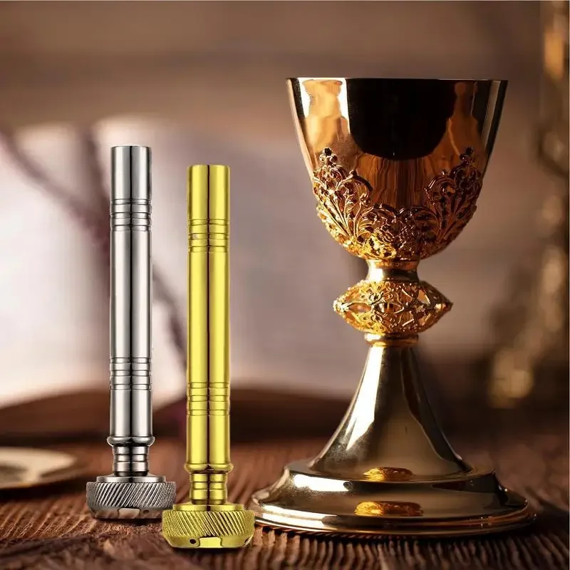 Christian Pocket Holy Water Sprinkler with Leather Storage Bag Religious Christian Copper Pocket Holy Water Sprinkler
