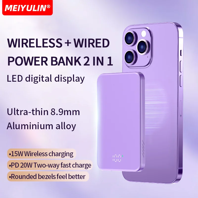 Portable Magnetic 10000mAh Power Bank Wireless Fast Charging 22.5W External Battery 5000mAh Slim Metal Powerbank For iPhone