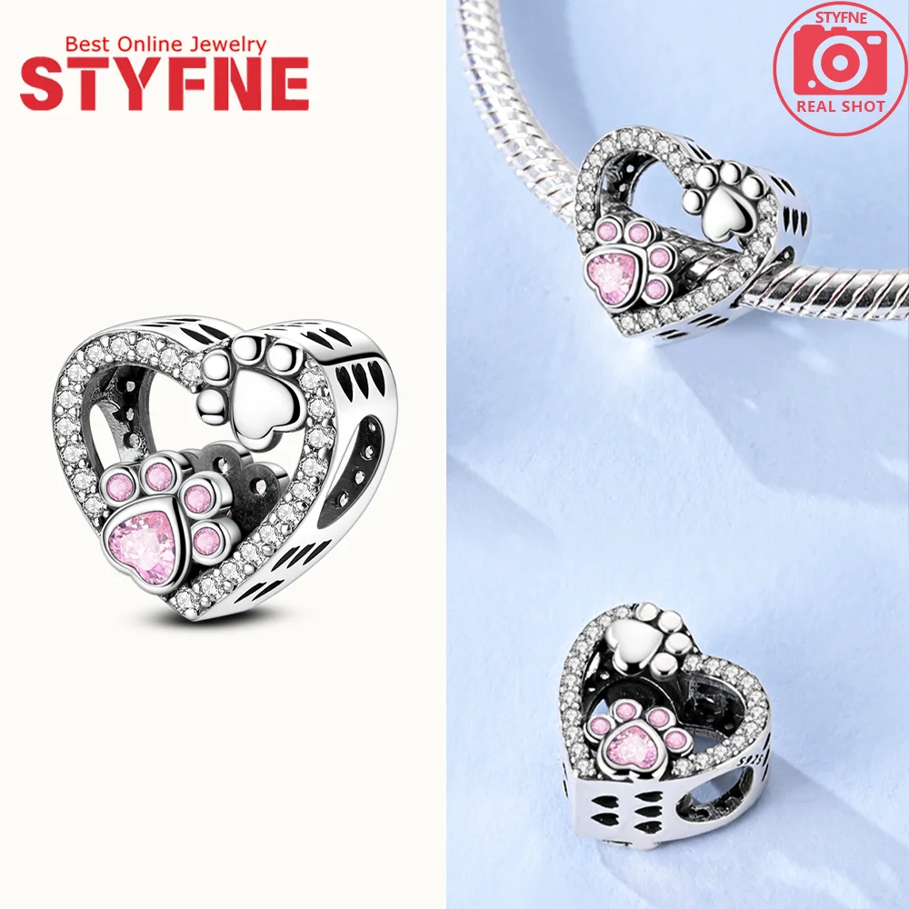 

Оригинальные подвески из серебра 925 пробы, розовые бусины в форме сердца с принтом собачьей лапы, подходят для подвесок Plata 925, браслеты для женщин, изготовление ювелирных изделий, изысканные подарки