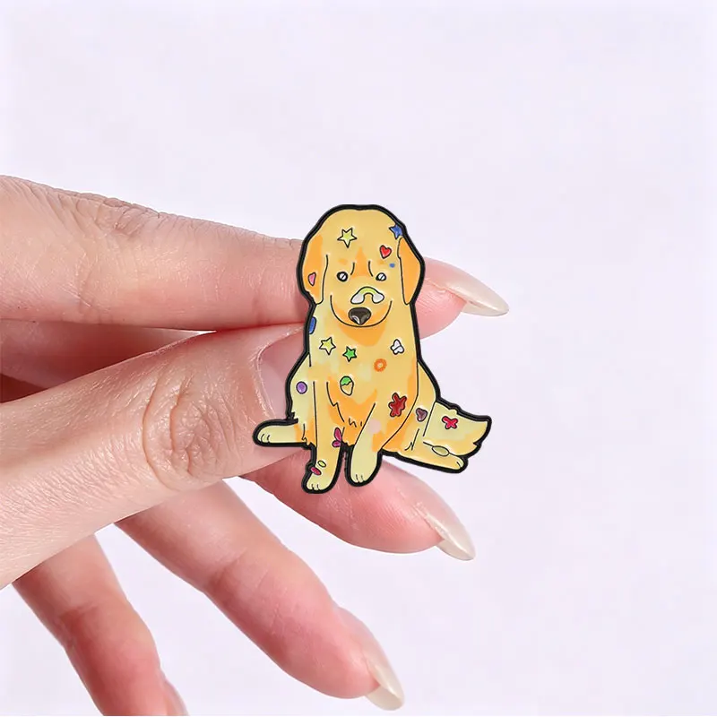 Cute Playful Golden Retriever Badge Enamel Pins Cute Sweet Colorful Stars Hearts Flowers Dog Brooch Accessory for Pet Dog Lovers 4