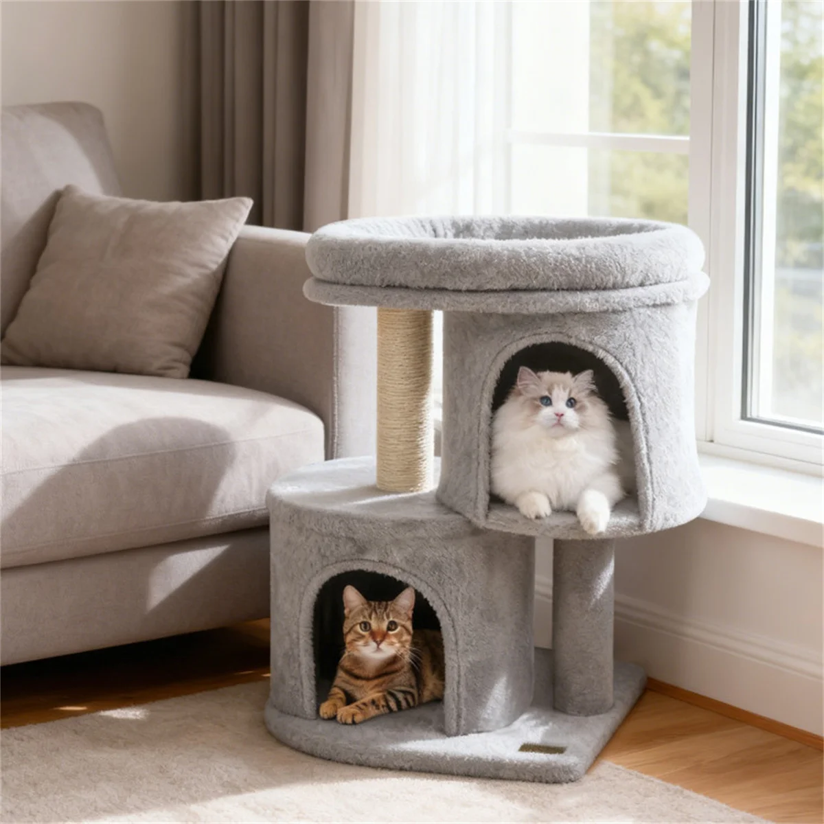 

26" Compact Cat Tree Tower with Dual Condos & Natural Sisal Scratching Posts, Space-Saving Cat Activity Center, Soft Plush Fabric, Sturdy Structure, Perfect for Apartment Small Room, Cat Climbing Frame & Rest House