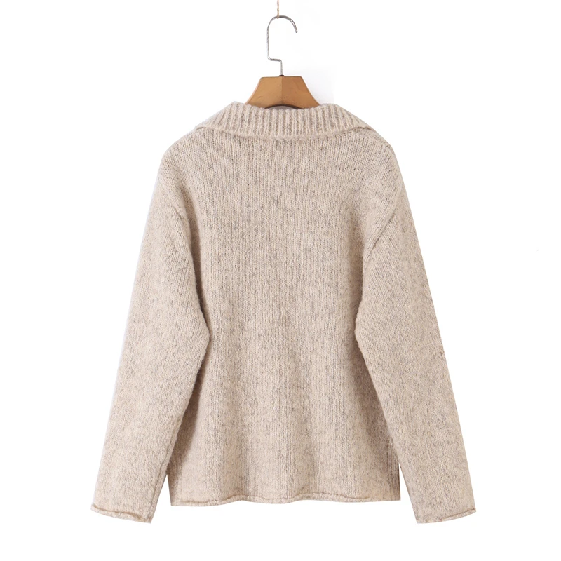 KEYANKETIAN 2026 Autumn Winter Women Wool Blend Jumper Lapel V Neck Oversized Long Sleeve Textured Knit Warm Casual Sweater Top