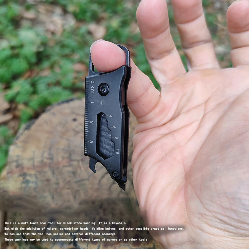 Stonewash Mini nóż składany brelok EDC Multitool Box Cutter wielofunkcyjny kieszonkowy nóż kempingowy ze stali nierdzewnej otwieracz do butelek