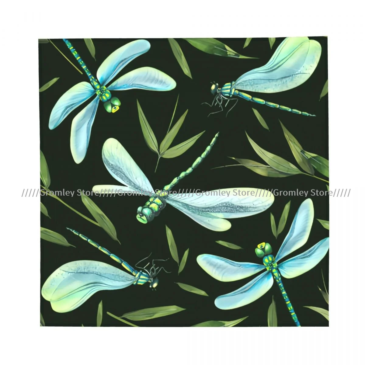 Square Scarf Women Dragonflies With Bamboo Leaves Bandana Headscarf