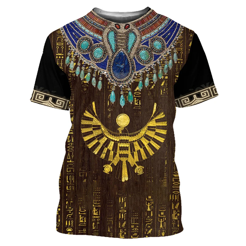 New Gold Ancient Egyptian Horus 3D Print T-shirt Men Short Sleeve T Shirts Oversized Harajuku Streetwear Man Boys Kids Tees Tops