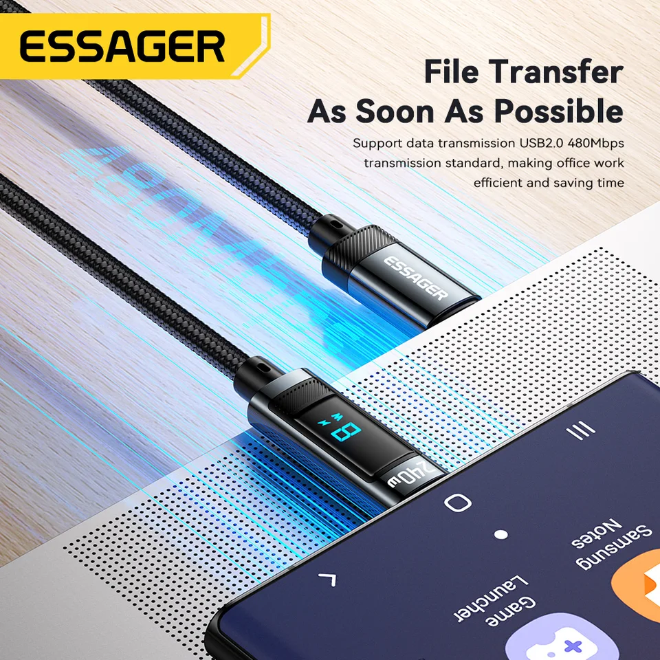 Cable Essager 240W USB Tipo C a USB C PD 3.1 Carga Rápida para iPhone 15 Pro Max Macbook Pro Xiaomi Samsung 4