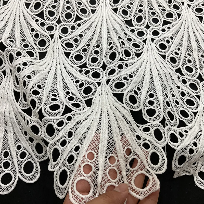 

White water-soluble lace fabric milk silk floral lace double-sided hollow fabric Nigeria lace fabric for wedding dress material