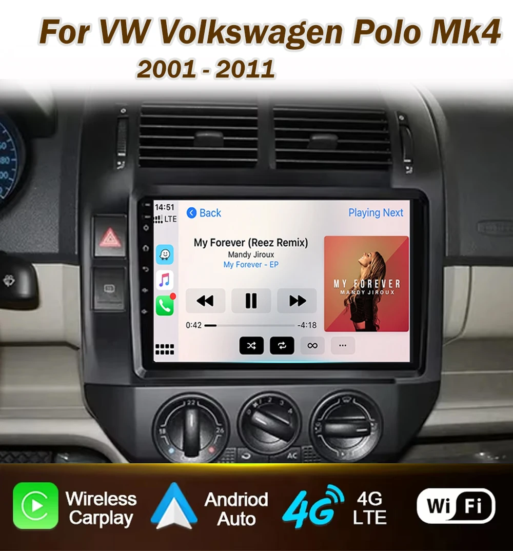 

Автомобильный радиоприемник Android с автоплеер для VW Volkswagen Polo Mk4 2001-2011 Беспроводной мультимедийный видеоплеер CarPlay GPS-навигация SWC